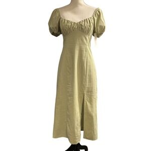 Mustard Seed Y2K Dress Womens S Green Babydoll Milkmaid Smocked Midi High Slit